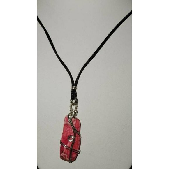 Artisan Wire Wrapped Silver Necklace w/Pink Stone on Adjustable Length Knotted - Picture 6 of 6